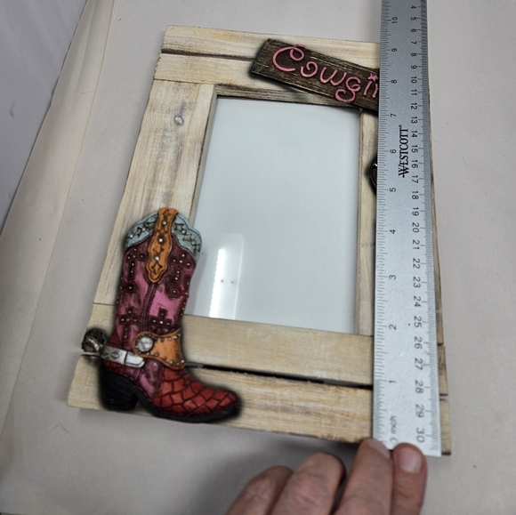 River Edge Products Light Wood Cowgirls Western Boots Texas Star Photo Frame - Picture 8 of 10